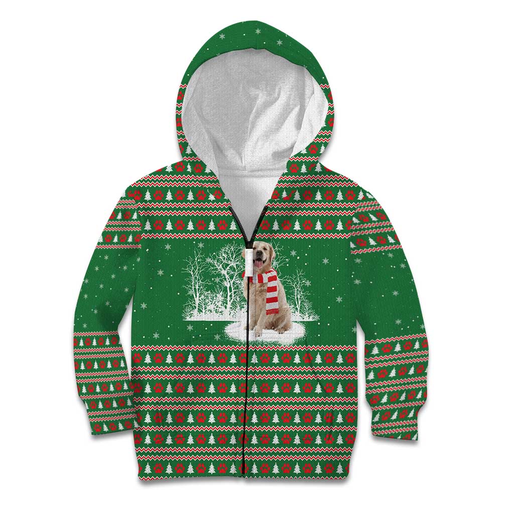 Golden Retriever Christmas Kid Hoodie with Red Scarf Snowflakes and Tree Pattern - Wonder Print Shop