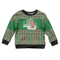 Golden Retriever Christmas Kid Ugly Christmas Sweater with Red Scarf Snowflakes and Tree Pattern - Wonder Print Shop