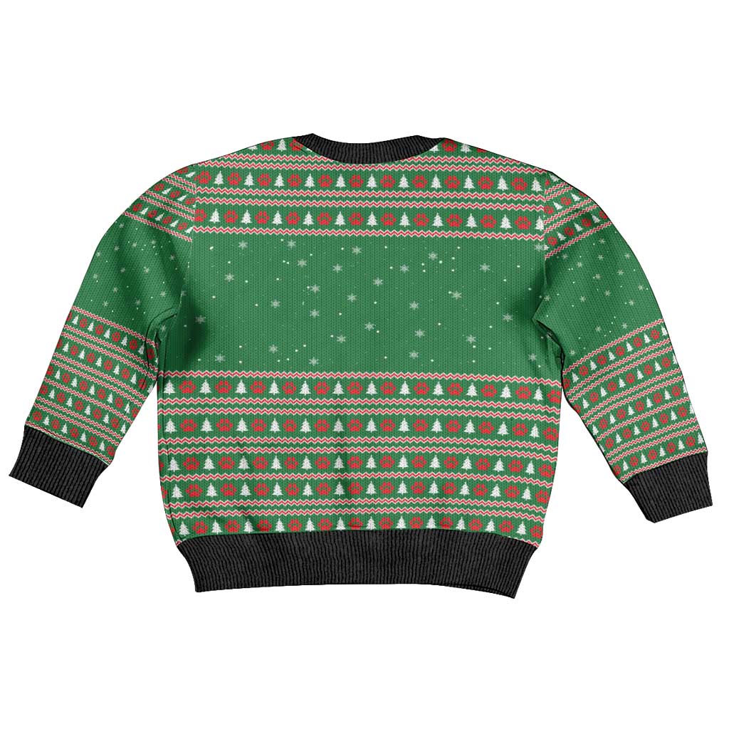 Golden Retriever Christmas Kid Ugly Christmas Sweater with Red Scarf Snowflakes and Tree Pattern - Wonder Print Shop