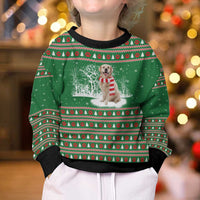Golden Retriever Christmas Kid Ugly Christmas Sweater with Red Scarf Snowflakes and Tree Pattern - Wonder Print Shop