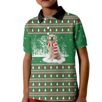 Golden Retriever Christmas Kid Polo Shirt with Red Scarf Snowflakes and Tree Pattern - Wonder Print Shop