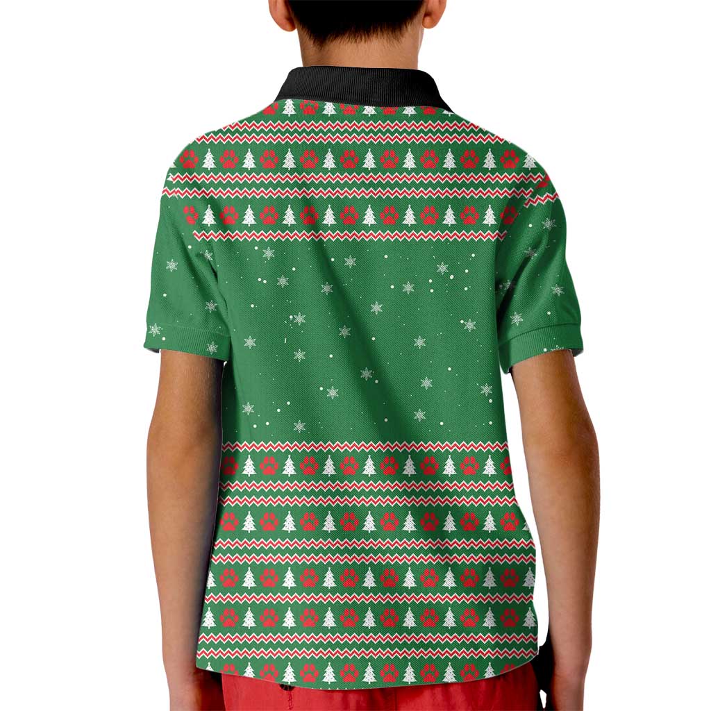 Golden Retriever Christmas Kid Polo Shirt with Red Scarf Snowflakes and Tree Pattern - Wonder Print Shop