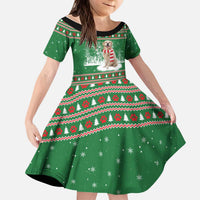 Golden Retriever Christmas Kid Short Sleeve Dress with Red Scarf Snowflakes and Tree Pattern - Wonder Print Shop