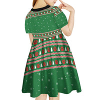 Golden Retriever Christmas Kid Short Sleeve Dress with Red Scarf Snowflakes and Tree Pattern - Wonder Print Shop