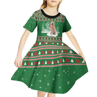 Golden Retriever Christmas Kid Short Sleeve Dress with Red Scarf Snowflakes and Tree Pattern - Wonder Print Shop