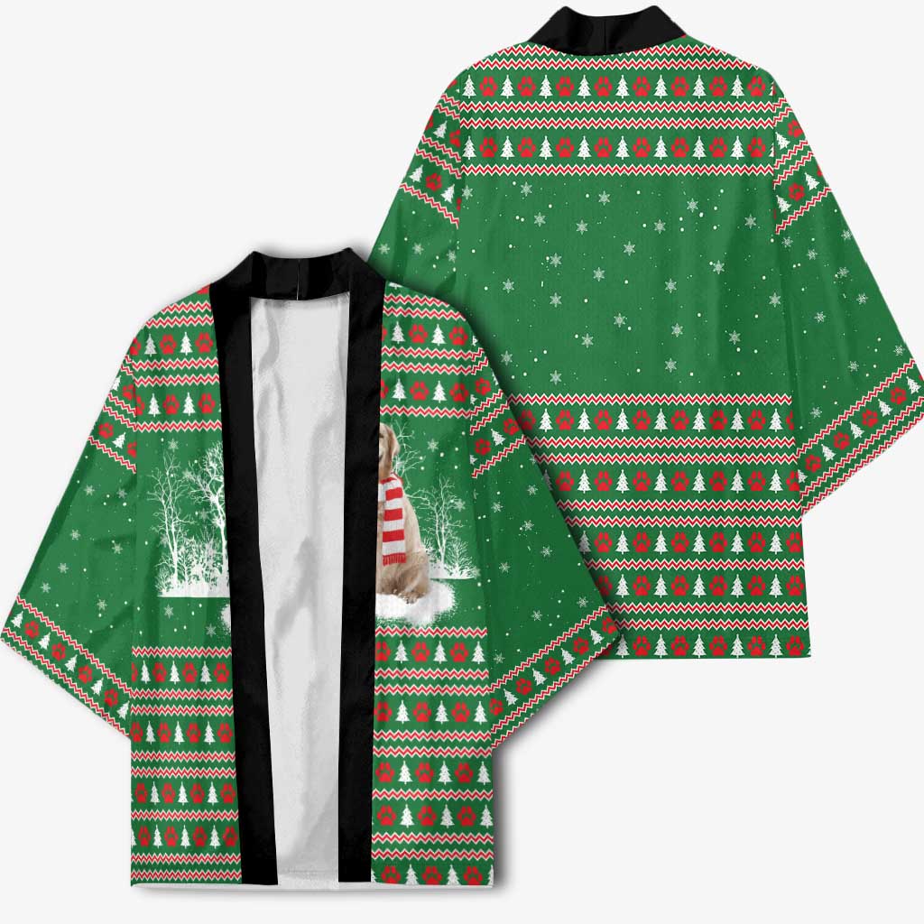 Golden Retriever Christmas Kimono with Red Scarf Snowflakes and Tree Pattern - Wonder Print Shop