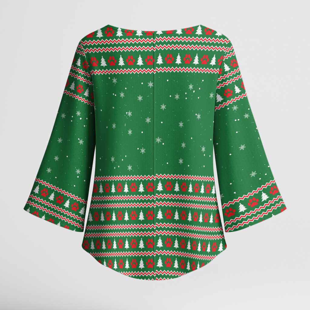 Golden Retriever Christmas Kimono Sleeve Blouse with Red Scarf Snowflakes and Tree Pattern - Wonder Print Shop