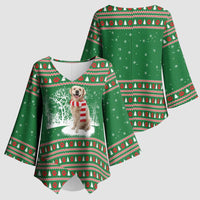 Golden Retriever Christmas Kimono Sleeve Blouse with Red Scarf Snowflakes and Tree Pattern - Wonder Print Shop