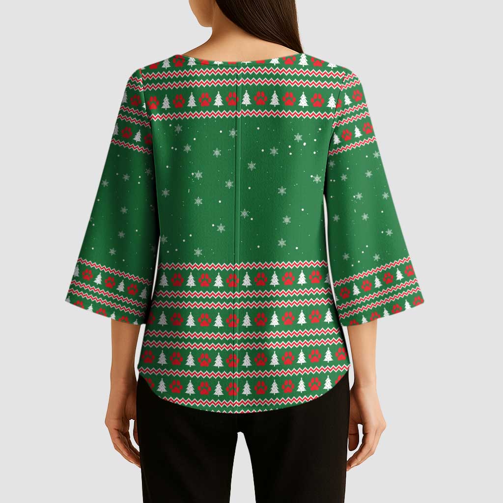 Golden Retriever Christmas Kimono Sleeve Blouse with Red Scarf Snowflakes and Tree Pattern - Wonder Print Shop