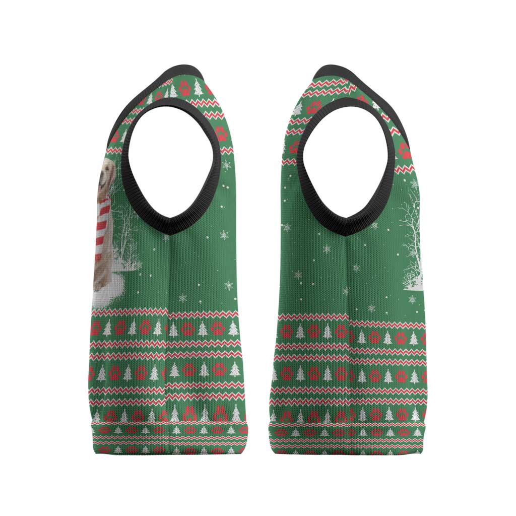 Golden Retriever Christmas Knitted V-Neck Vest with Red Scarf Snowflakes and Tree Pattern - Wonder Print Shop