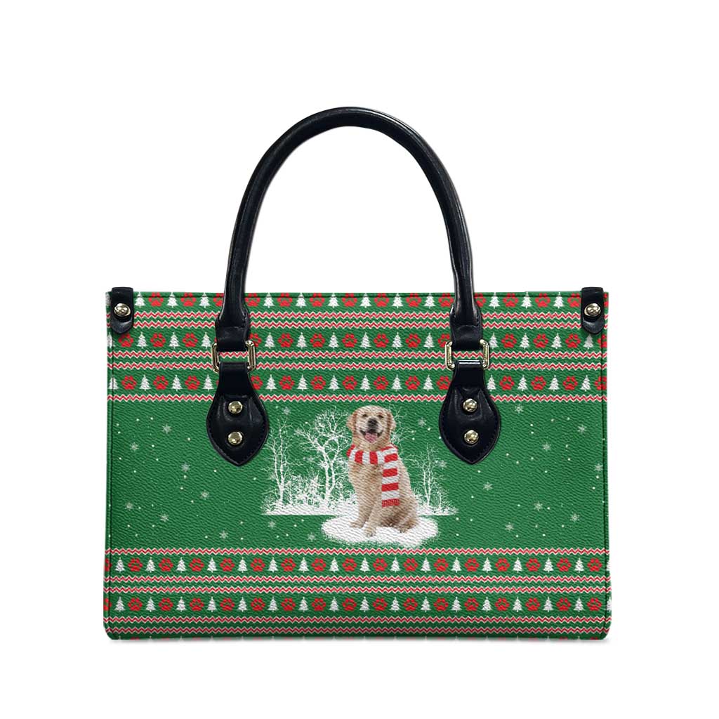 Golden Retriever Christmas Leather Bag with Red Scarf Snowflakes and Tree Pattern - Wonder Print Shop