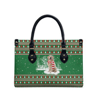 Golden Retriever Christmas Leather Bag with Red Scarf Snowflakes and Tree Pattern - Wonder Print Shop