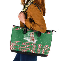 Golden Retriever Christmas Leather Tote Bag with Red Scarf Snowflakes and Tree Pattern - Wonder Print Shop