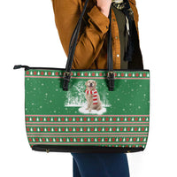 Golden Retriever Christmas Leather Tote Bag with Red Scarf Snowflakes and Tree Pattern - Wonder Print Shop