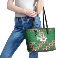 Golden Retriever Christmas Leather Tote Bag with Red Scarf Snowflakes and Tree Pattern - Wonder Print Shop