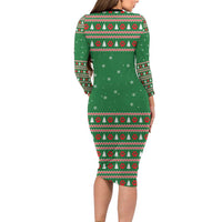 Golden Retriever Christmas Long Sleeve Bodycon Dress with Red Scarf Snowflakes and Tree Pattern - Wonder Print Shop