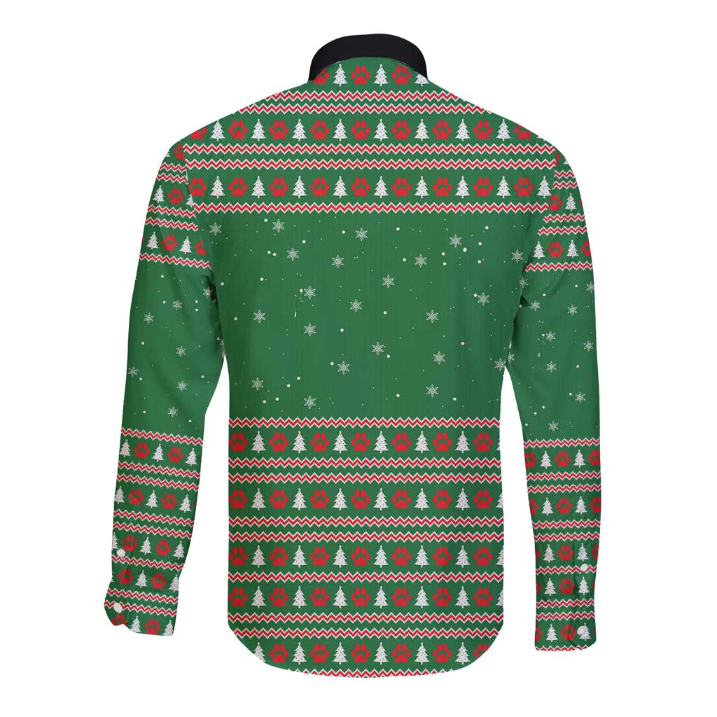 Golden Retriever Christmas Long Sleeve Button Shirt with Red Scarf Snowflakes and Tree Pattern - Wonder Print Shop