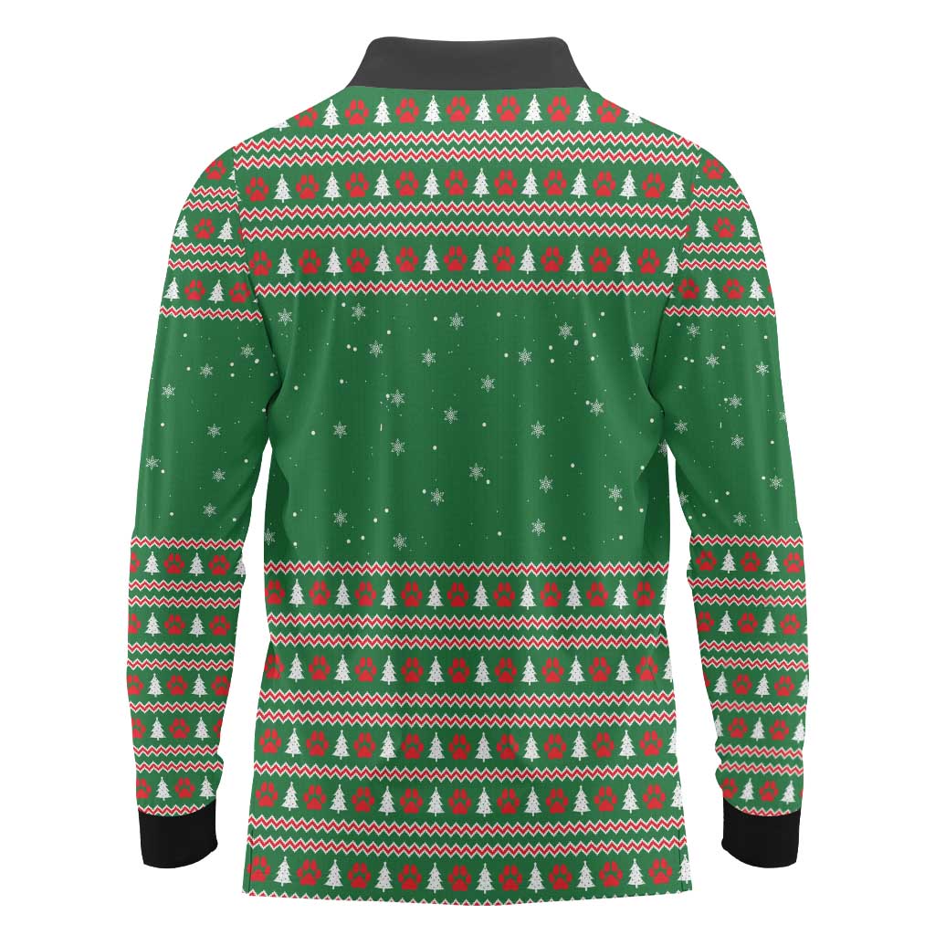 Golden Retriever Christmas Long Sleeve Polo Shirt with Red Scarf Snowflakes and Tree Pattern - Wonder Print Shop