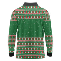 Golden Retriever Christmas Long Sleeve Polo Shirt with Red Scarf Snowflakes and Tree Pattern - Wonder Print Shop