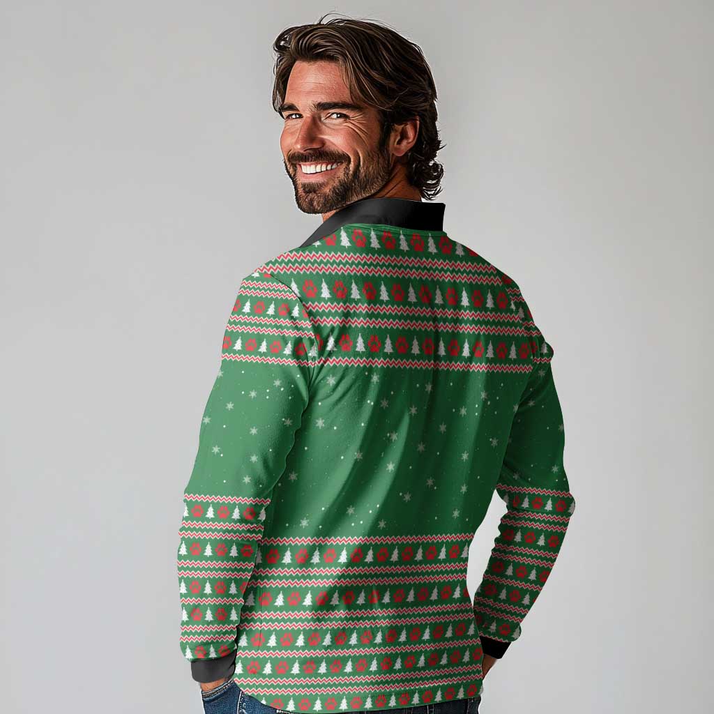 Golden Retriever Christmas Long Sleeve Polo Shirt with Red Scarf Snowflakes and Tree Pattern - Wonder Print Shop