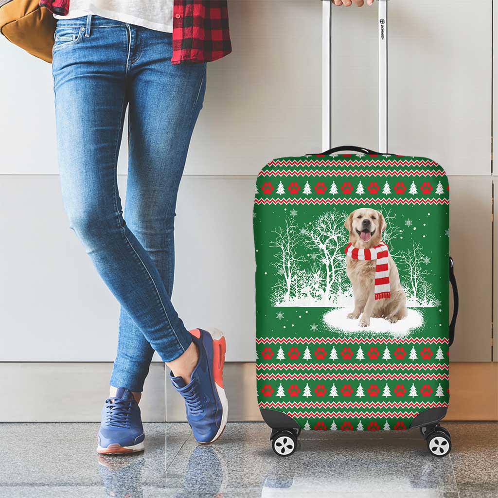 Golden Retriever Christmas Luggage Cover with Red Scarf Snowflakes and Tree Pattern - Wonder Print Shop
