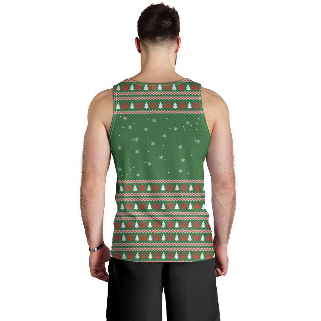 Golden Retriever Christmas Men Tank Top with Red Scarf Snowflakes and Tree Pattern - Wonder Print Shop
