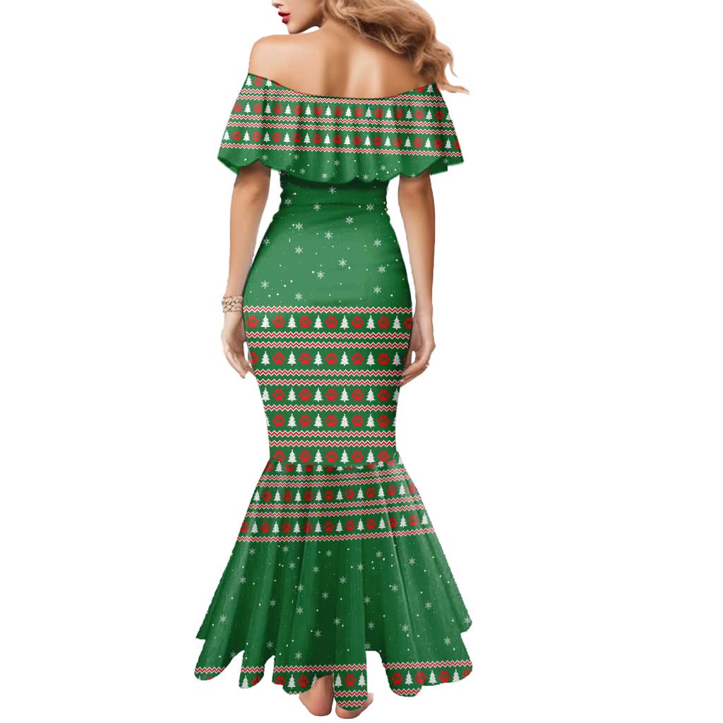 Golden Retriever Christmas Mermaid Dress with Red Scarf Snowflakes and Tree Pattern - Wonder Print Shop