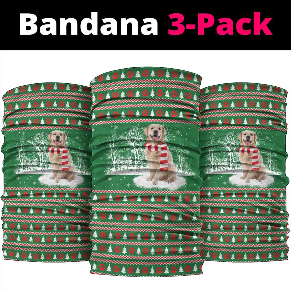 Golden Retriever Christmas Neck Gaiter with Red Scarf Snowflakes and Tree Pattern - Wonder Print Shop