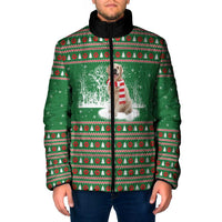 Golden Retriever Christmas Padded Jacket with Red Scarf Snowflakes and Tree Pattern - Wonder Print Shop