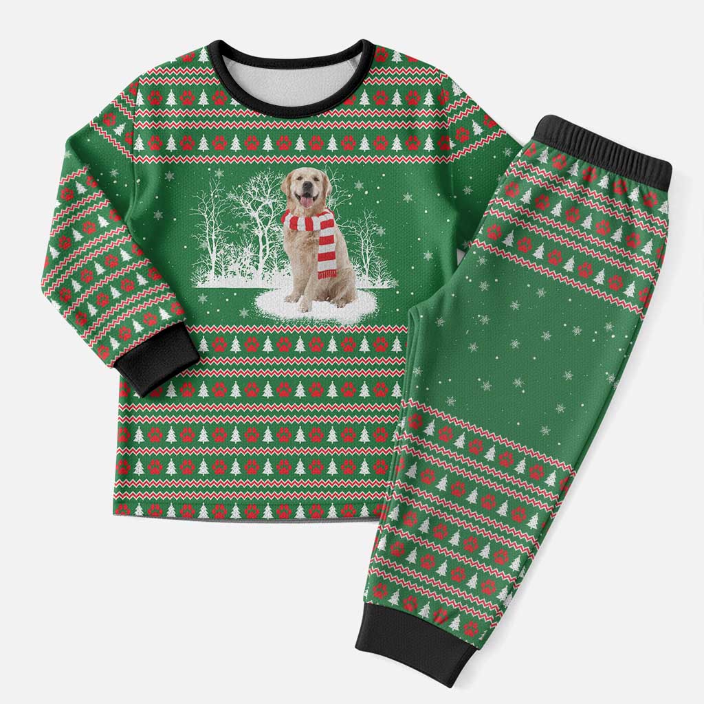 Golden Retriever Christmas Pajama Set with Red Scarf Snowflakes and Tree Pattern - Wonder Print Shop