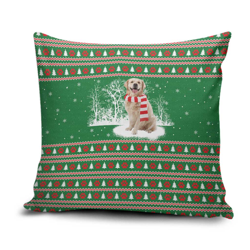 Golden Retriever Christmas Pillow Cover with Red Scarf Snowflakes and Tree Pattern - Wonder Print Shop
