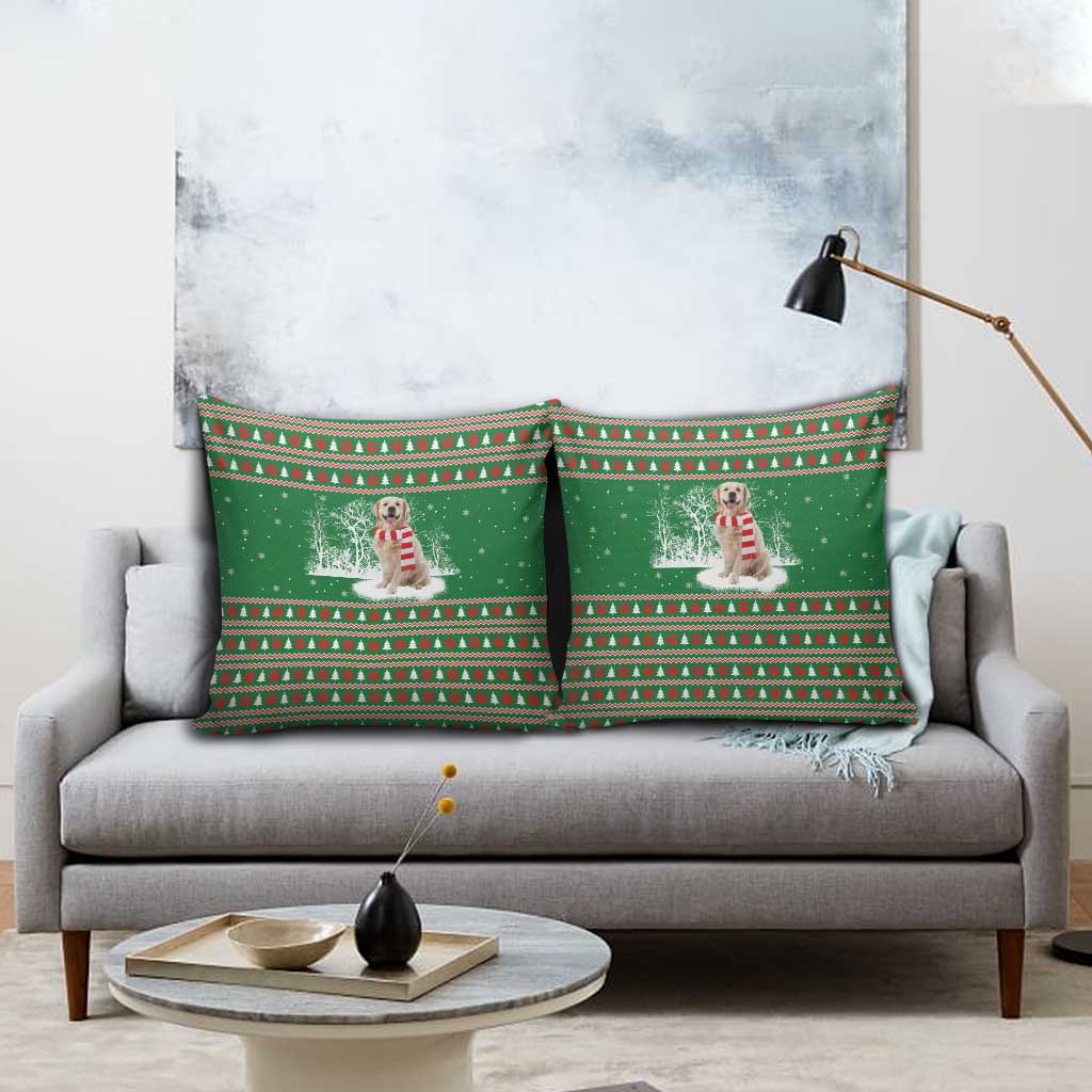 Golden Retriever Christmas Pillow Cover with Red Scarf Snowflakes and Tree Pattern - Wonder Print Shop