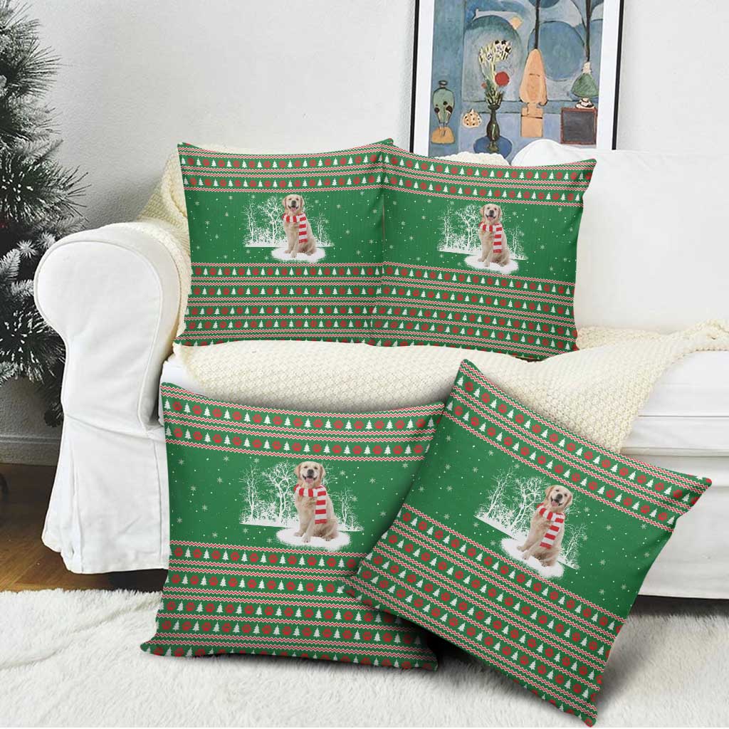 Golden Retriever Christmas Pillow Cover with Red Scarf Snowflakes and Tree Pattern - Wonder Print Shop