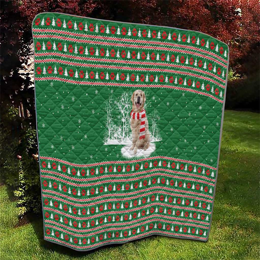 Golden Retriever Christmas Quilt with Red Scarf Snowflakes and Tree Pattern - Wonder Print Shop