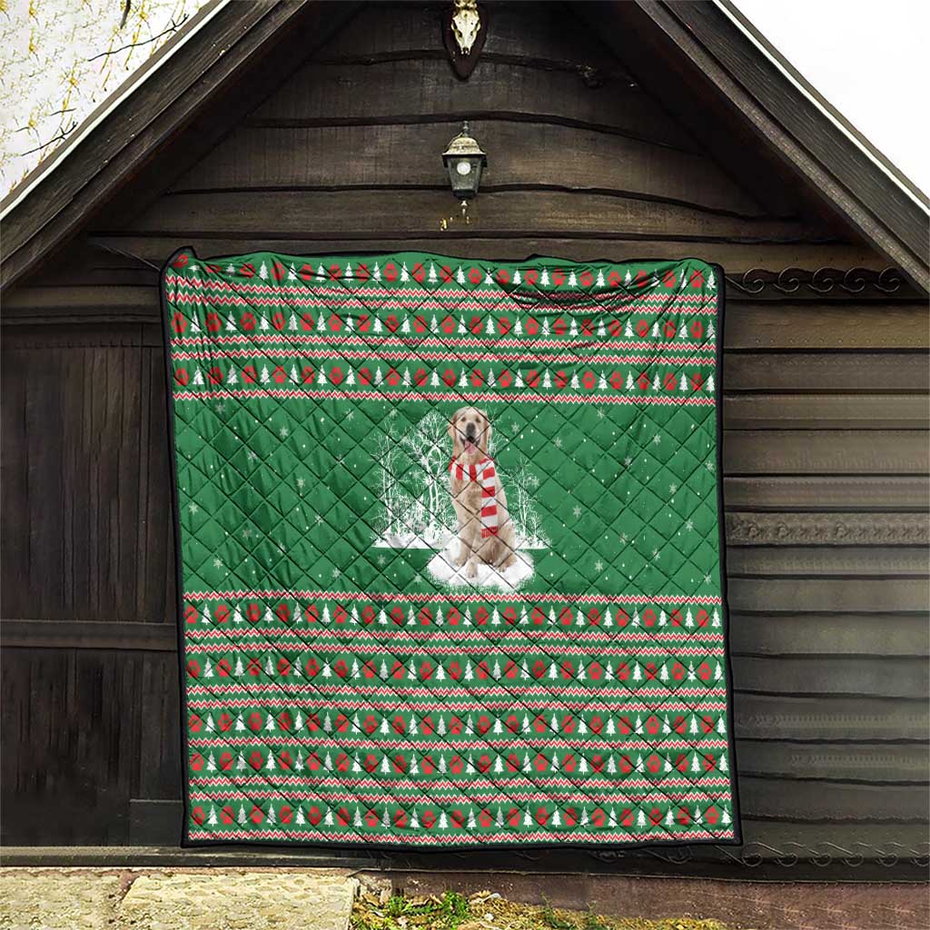 Golden Retriever Christmas Quilt with Red Scarf Snowflakes and Tree Pattern - Wonder Print Shop