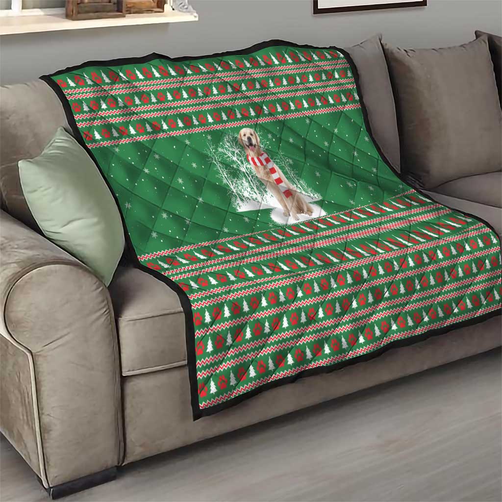 Golden Retriever Christmas Quilt with Red Scarf Snowflakes and Tree Pattern - Wonder Print Shop