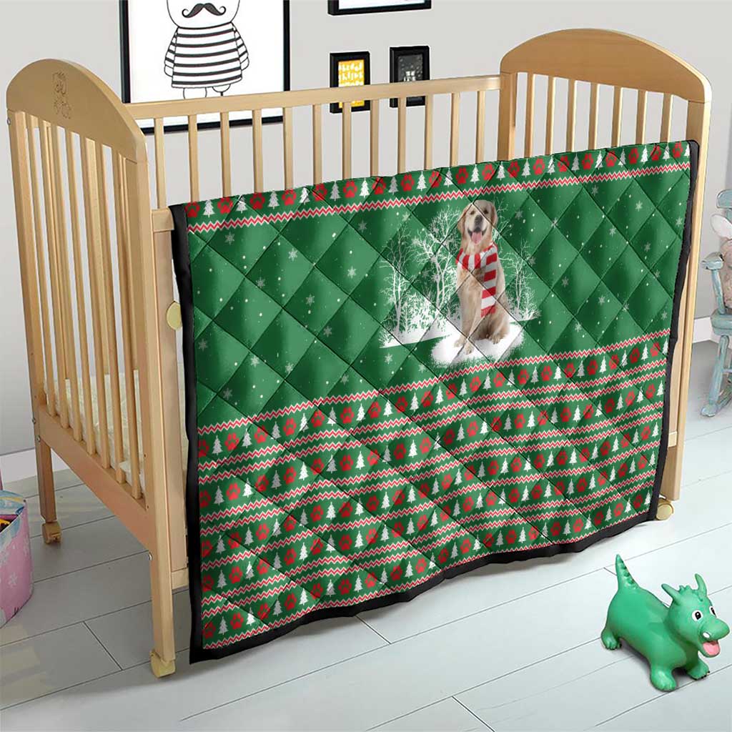 Golden Retriever Christmas Quilt with Red Scarf Snowflakes and Tree Pattern - Wonder Print Shop