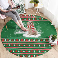 Golden Retriever Christmas Round Carpet with Red Scarf Snowflakes and Tree Pattern - Wonder Print Shop
