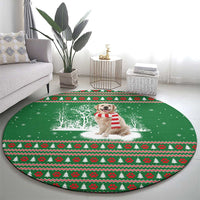 Golden Retriever Christmas Round Carpet with Red Scarf Snowflakes and Tree Pattern - Wonder Print Shop