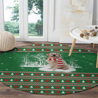 Golden Retriever Christmas Round Carpet with Red Scarf Snowflakes and Tree Pattern - Wonder Print Shop