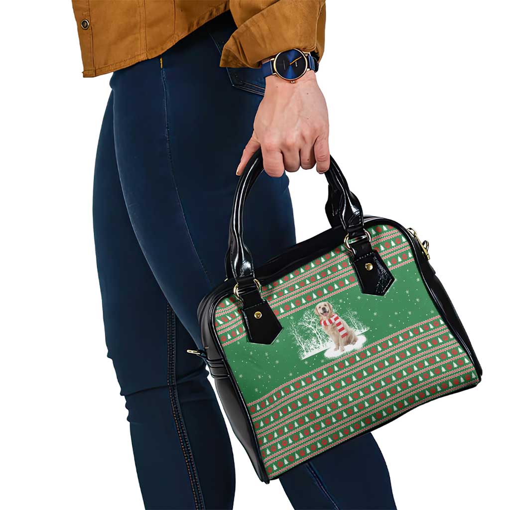 Golden Retriever Christmas Shoulder Handbag with Red Scarf Snowflakes and Tree Pattern - Wonder Print Shop