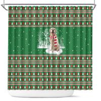Golden Retriever Christmas Shower Curtain with Red Scarf Snowflakes and Tree Pattern - Wonder Print Shop