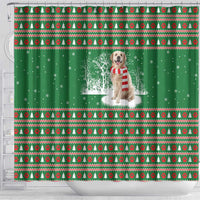 Golden Retriever Christmas Shower Curtain with Red Scarf Snowflakes and Tree Pattern - Wonder Print Shop