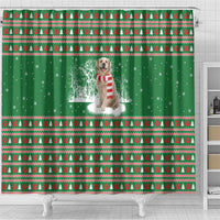 Golden Retriever Christmas Shower Curtain with Red Scarf Snowflakes and Tree Pattern - Wonder Print Shop