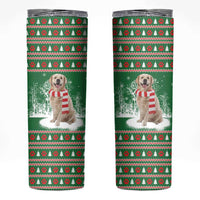 Golden Retriever Christmas Skinny Tumbler with Red Scarf Snowflakes and Tree Pattern - Wonder Print Shop
