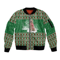 Golden Retriever Christmas Sleeve Zip Bomber Jacket with Red Scarf Snowflakes and Tree Pattern - Wonder Print Shop