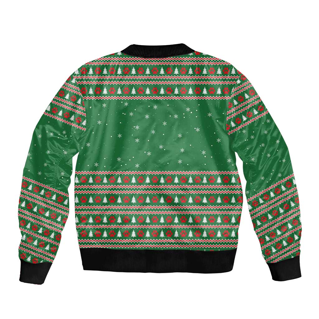Golden Retriever Christmas Sleeve Zip Bomber Jacket with Red Scarf Snowflakes and Tree Pattern - Wonder Print Shop
