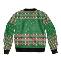 Golden Retriever Christmas Sleeve Zip Bomber Jacket with Red Scarf Snowflakes and Tree Pattern - Wonder Print Shop