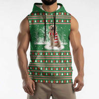 Golden Retriever Christmas Sleeveless Hoodie with Red Scarf Snowflakes and Tree Pattern - Wonder Print Shop