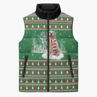 Golden Retriever Christmas Sleeveless Puffer Jacket with Red Scarf Snowflakes and Tree Pattern - Wonder Print Shop